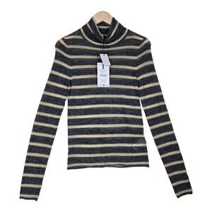 Zara Extra Fine Knit Stripe Turtleneck Sweater S Gray Green Wool Alpaca Preppy